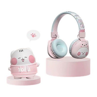 Candy Cat Bunny Cartoon Wireless/Wired Headphones Soft Pad Kids Headset Gift Box
