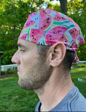 Watermelon pink slices skull scrub surgical OR hat surgery cap mens