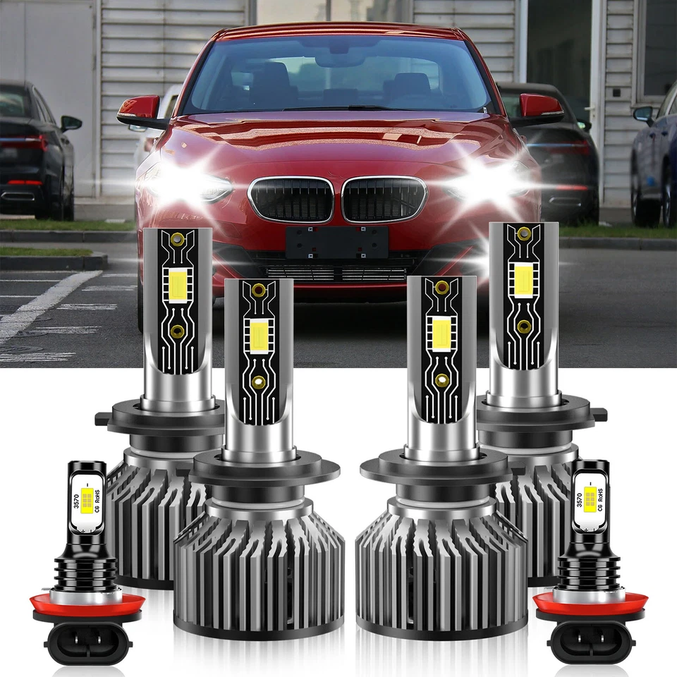 For BMW 120i 2005-2019 LED Headlight High Low+Fog Light Bulbs Kit 6500K 26000LM - Изображение 2 из 4