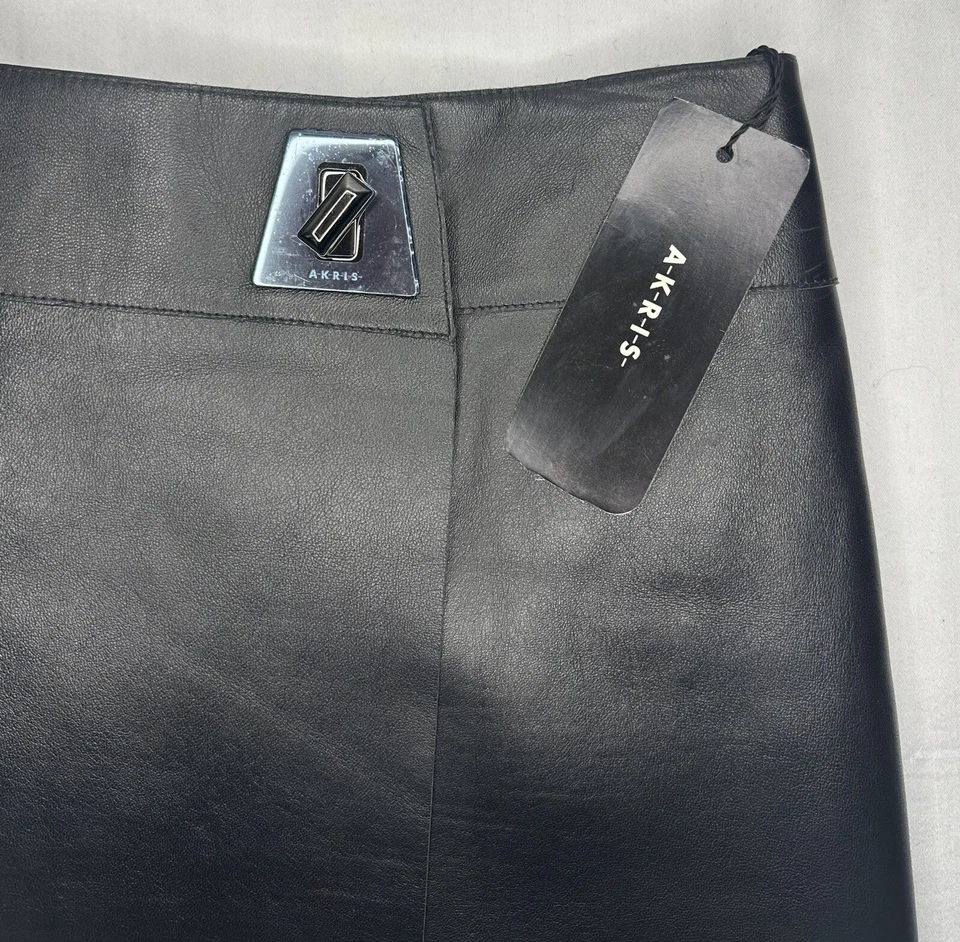 NWT Akris 100% Lambskin Leather Black Skirt, Size 8 - Retails $2,490 — 第 2/4 张图片