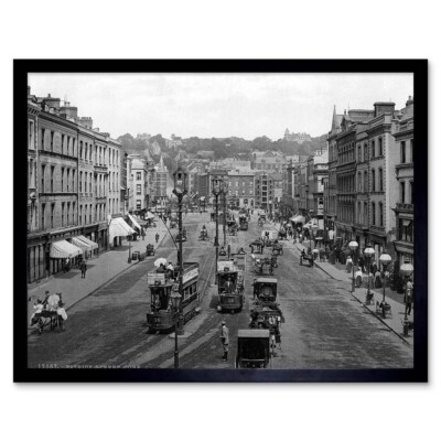 Patrick Street Cork Irland Vintage Geschichte alt Bw 12 x 16 Zoll gerahmter Kunstdruck