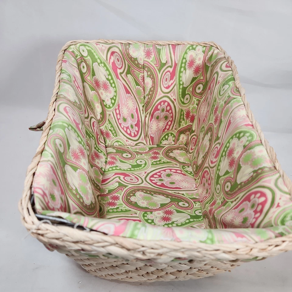 Woven Basket Light w/ Patterned Fabric Lining Home Décor ~12" x 9" x 6" Paisley  - Image 3 of 4