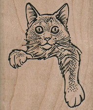Cat With Paw Hanging Down 2 x 2 1/4" Rubber Stamp, Cat Stamp, Funny Cat