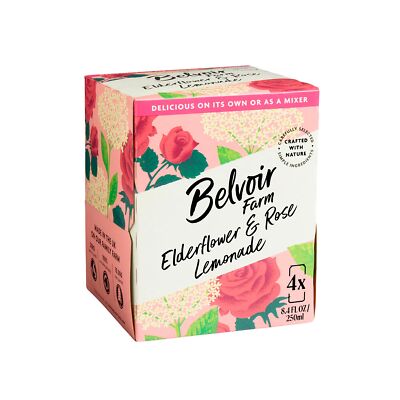 Belvoir Farm Elderflower Rose Sparkling Lemonade 4 Pack 8.4 Fl Oz Cans