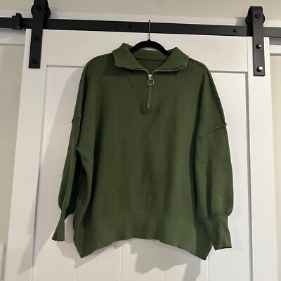LILLUSORY Dark Olive Green Oversized Quarter Zip Size Medium