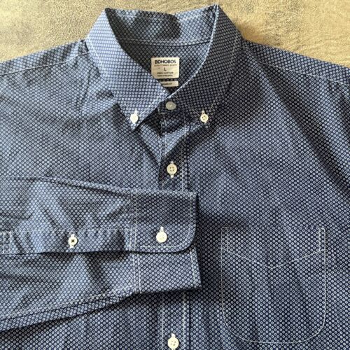 BONOBOS Men's Size L Button Down Shirt Blue Dot Matrix Print Standard Fit - Picture 1 of 13