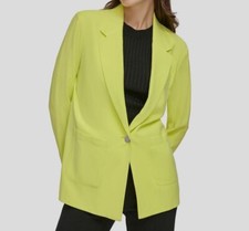 DKNY Women's Green Patch Pocket One-Button Blazer Jacket Size XS