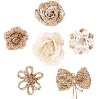 6-teilig Natürliche Juteblumen - Hessische Blumen Set für Hochzeit Handwerk Dekorationen