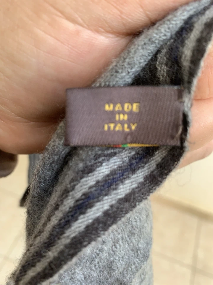 LORO PIANA RAYAS GRIS RECTÁNGULO Bufanda Cachemira 70/30 in HECHO EN ITALIA #A23 Foto 4 de 4