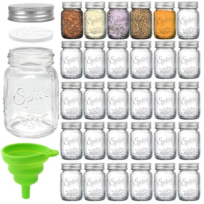 30 Pack 4 Oz Glass Mason Spice Jar with Shaker Lids, Empty Spice Bottle with ...
