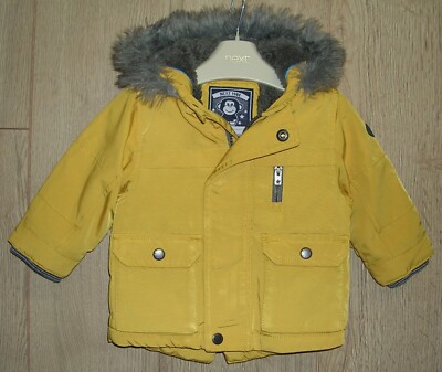 Next Boys Sunshine Yellow Hooded Fleece Lined Winter Coat Jacket Age 6-9  Months UK
