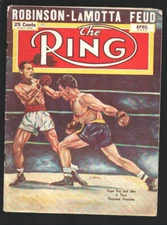 Sports Pub: Ring 4/1951-Sugar Ray vs Jake LaMotta cover by S. Weston-Standout...