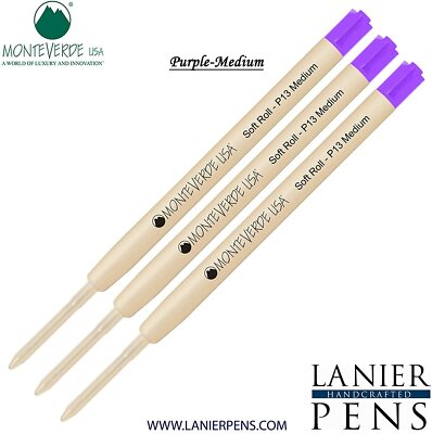 3 Pack- Monteverde P13 SoftRoll Ballpoint Refill Purple Medium Tip 0.7mm