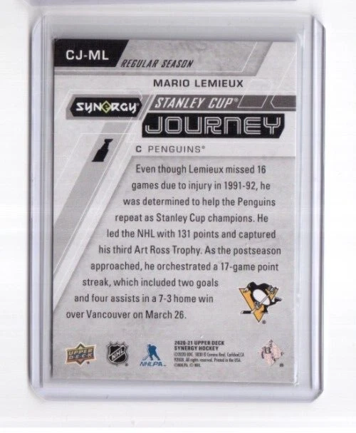 2020-21 UD Synergy Stanley Cup Journey CJ-ML Mario Lemieux Pittsburgh Penguins - Image 2 of 2