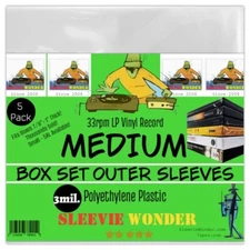 MEDIUM Box Set Sleeves (x5) 3mil No Flap Outer - Fits 7/8-1" Thick - 33rpm LP