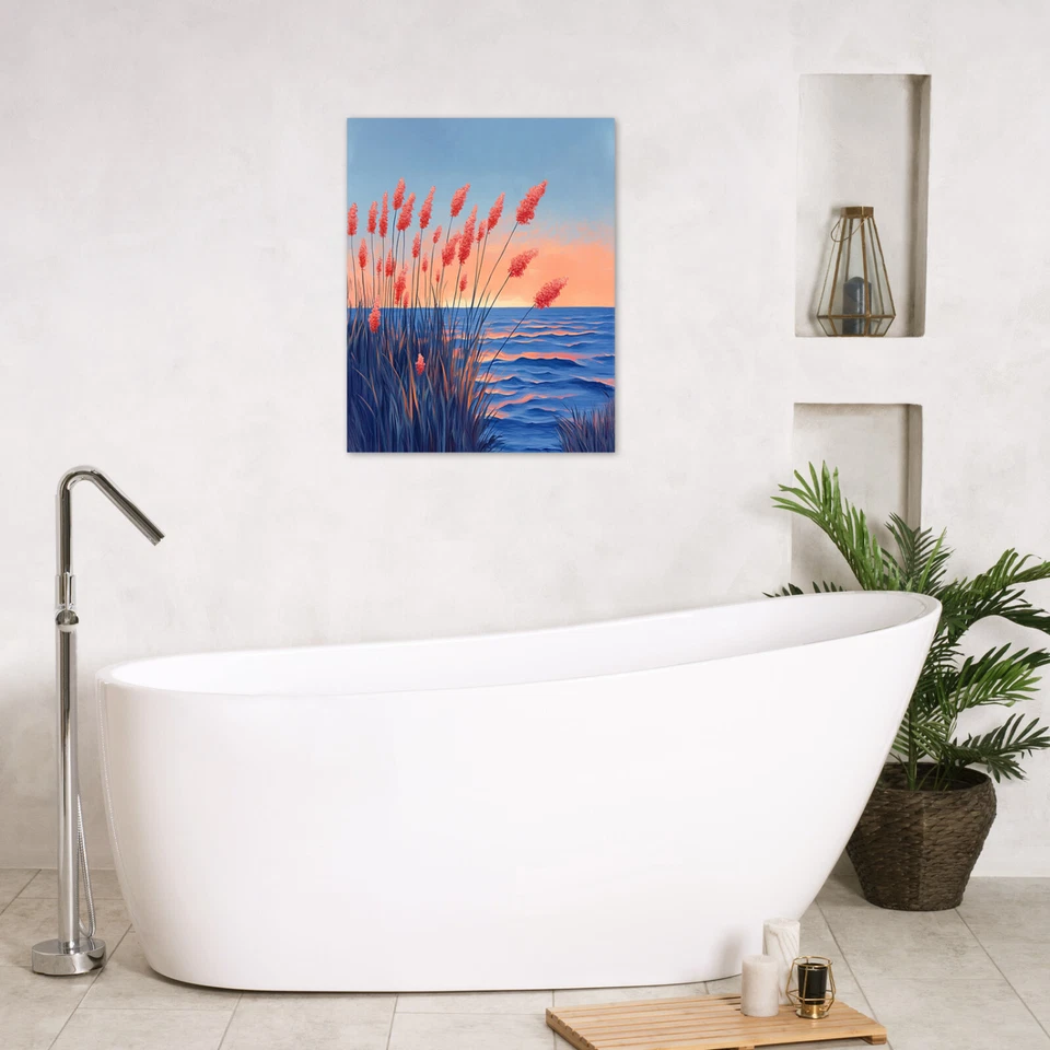 Ocean Sunset Pink Wildlfower Canvas Wall Art for Bathroom Living Room 8x10 Inch - Image 2 of 4