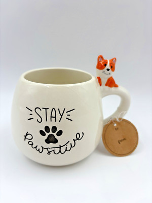 Eccolo CORGI ''Stay Pawsitive'' Coffee Mug Dog Puppy Paw Folk Art Tea Cup