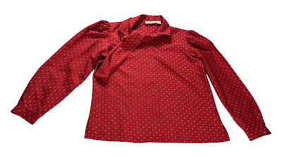 York Fair Seiferts Blouse Womens Size 12 Red Paisley Collared Secretary Vintage