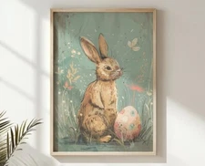 Easter Bunny Nursery Wall Art, Spring Rabbit with Egg Printable