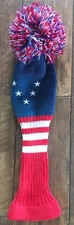 USA American Flag Pom Pom Golf Head Cover Red White Blue 