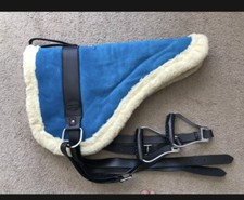 Western Blue Suede Leather BareBack Saddle Pad with Aluminum Stirrups