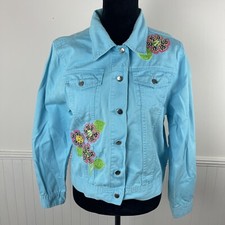Lighthouse Apparel Jacket Women's Medium Applique Flowers Turquoise