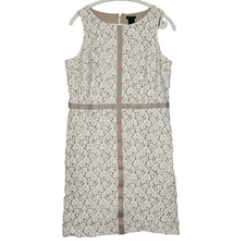 Ann Taylor Size 14P Sleeveless Lace Mid Dress Beige Ivory Lined Overlay Elegant