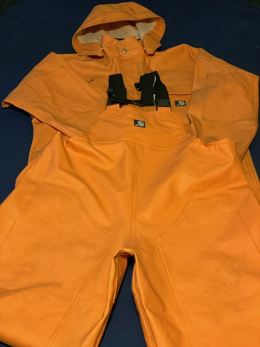 Carhartt Rubber Fishing Boat Work Rain Jacket Sz Small u0026 Bib Overalls Sz  Medium | eBay