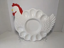 Vintage Teleflora Deviled Egg Platter Plate Hen Shaped Handcrafted Painted Japan