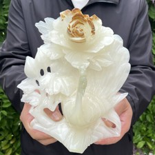4.74lb Natural jade.hetian jade.Hand-carved.Exquisite Peacock peonies