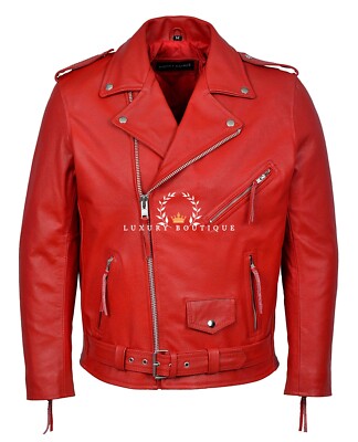 BRANDO Jacke Herren rot Biker CLASSIC Fashion echtes Rindsleder Jacket MBF