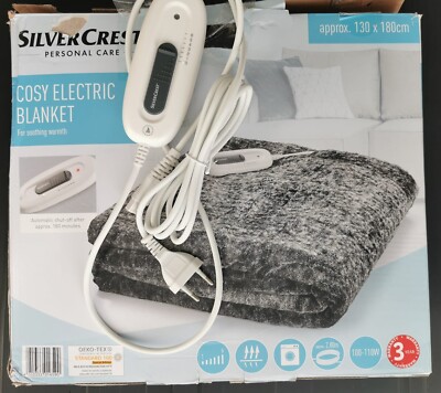 Silvercrest Heizdecke Überwurf 6 Wärmestufen weiches Fleece, grau (geöffnet)