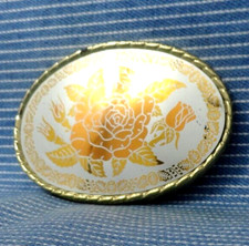 Country Rose Belt Buckle Western Floral Inlay Cowgirl Vintage 80s W USA .TWY939