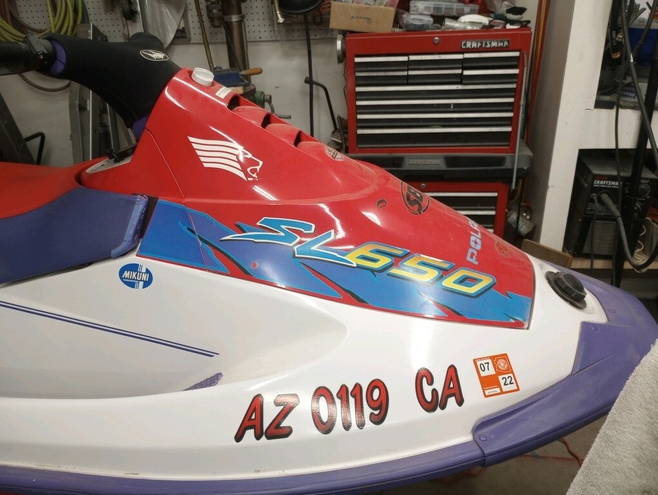 1994 Polaris SL 650 Jet Ski 10' Top End of Motor Redone New Seat Cover