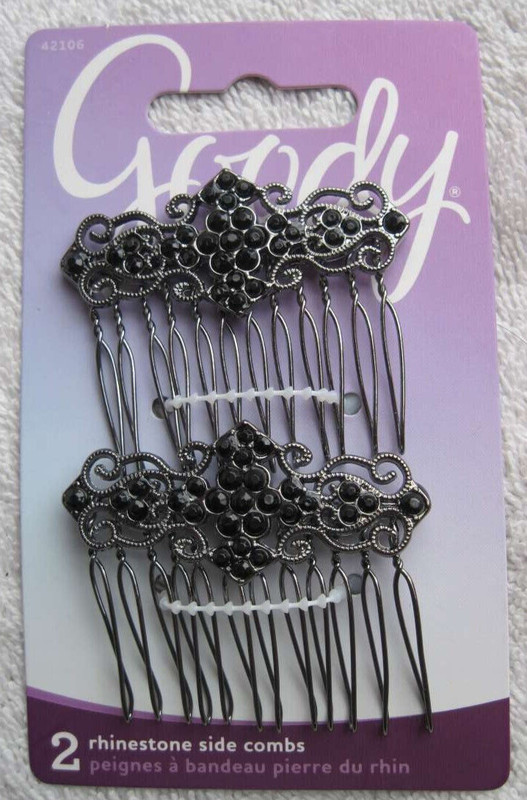 Goody Luxe Cecilia Side Combs Fancy Black Rhinestones Swirls Metal Open Teeth