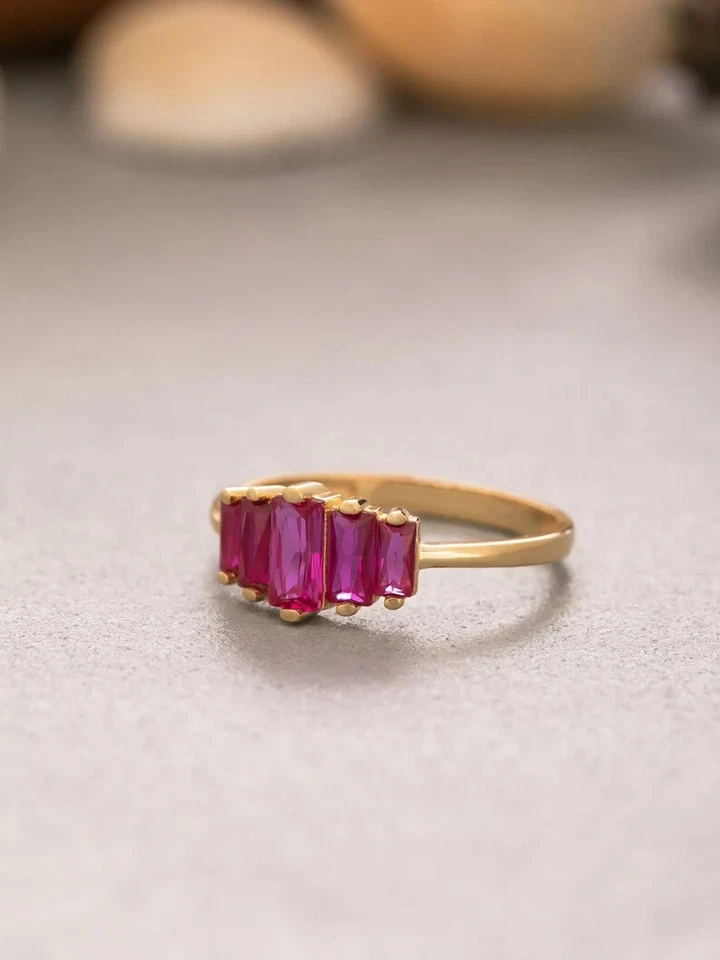 Anillo de piedras preciosas de rubí anillo de oro macizo de 10 k precioso anillo tamaño disponible Foto 3 de 4