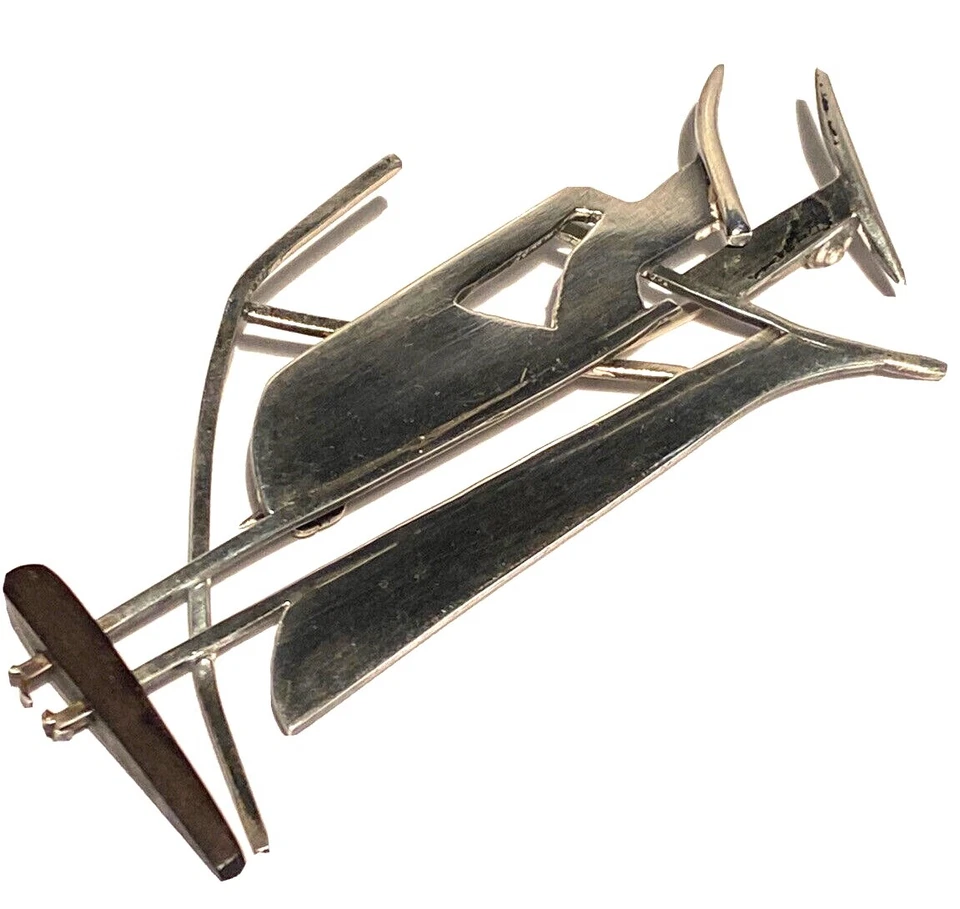 Broche de escultura abstracta modernista artesanal estudio madera plata esterlina firmado Foto 2 de 4