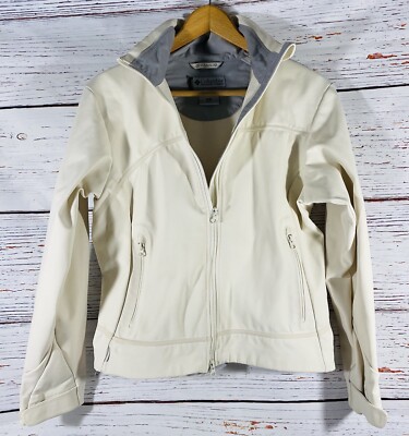 Columbia Titanium Omni-Tech Zip Up Jacket Sz Medium Cream Off White Color Clean