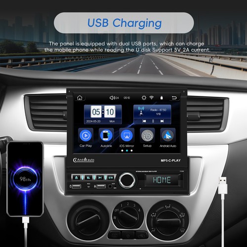 7" Single 1 DIN Flip Autoradio mit Apple Carplay Android Auto TF USB MP5 Player - Bild 10 von 24