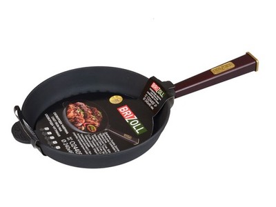 Brizoll Gusseisen Bratpfanne 24 cm Induktiongeeignet Pfanne Holzgriff-Bordo