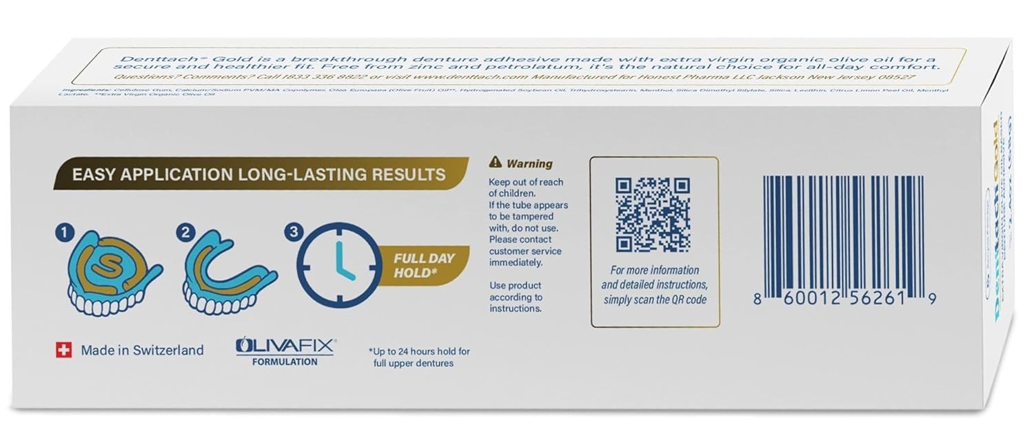 Denttach Gold Denture Adhesive, Petroleum Free Olive Oil Based Denture Glue