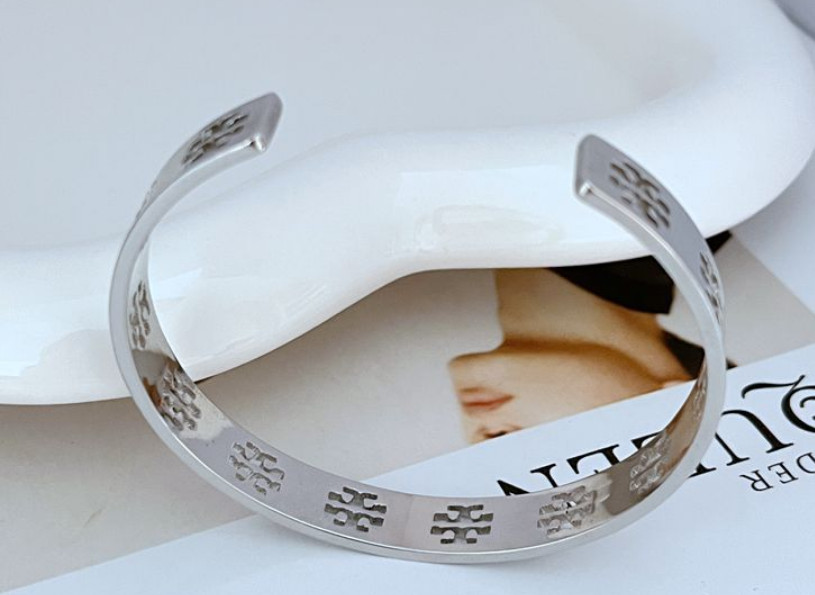 New Tory burch hollowed-out TB logo silver bracelet thumbnail 3