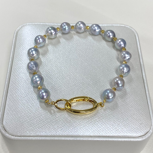 7.6-8.0mm Barroco Plata Japonés Akoya Perla Pulsera astilla esterlina, 7.48" - Imagen 7 de 11