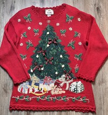 90 s Tiara Knit Christmas tree sweater red. Size Medium