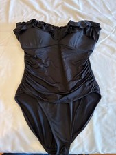 La Blanca Size 12 Black One Piece Swimsuit Ruffle Bandeau GREAT USED CONDITION