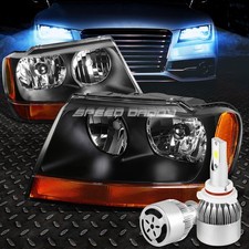 Black Headlight Amber Cornerwhite Led 9006 Hidfan For 99-04 Grand Cherokee Wj