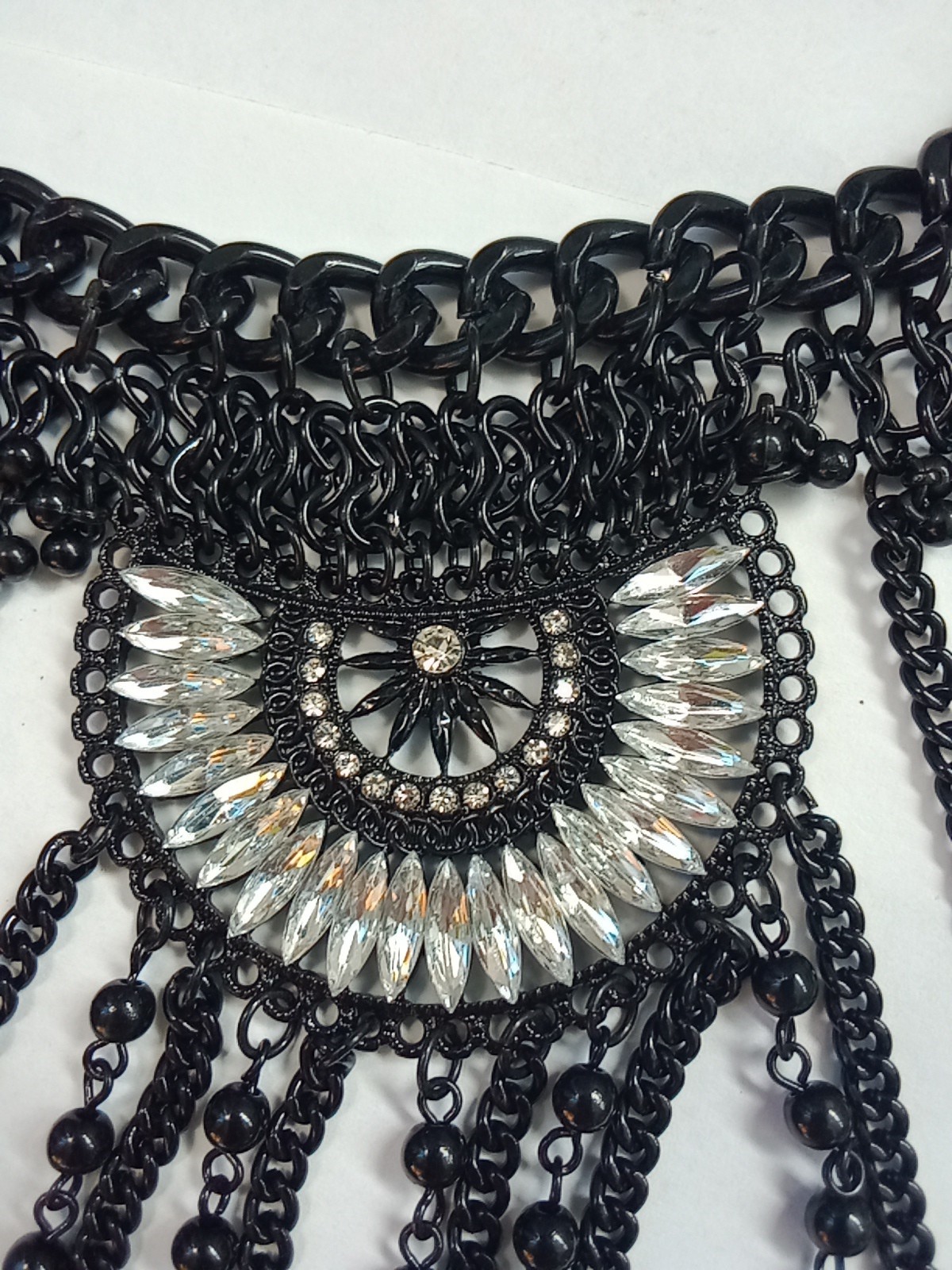 Large Statement Cascading Bib Type Necklace Black… - image 3