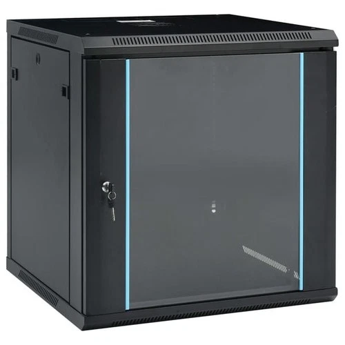 12U Wall Mounted Network Cabinet for 19-inch Rack, Lockable Steel Enclosure