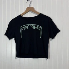 Pit Viper Crop Top Tee Shirt M Black Neon Logo Y2K Streetwear Unisex Metal Font 