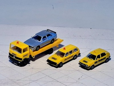 HERPA H0 SET ADAC VW GOLF II+OPEL KADETT D CARAVAN+MB LP 813 RÜCKHD+AUDI QUATTRO